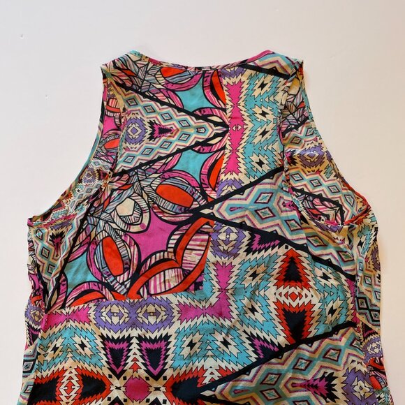 Leifnotes Anthropologie Tank Top Silk Blouse V-Neck Geometric Multicolor Pattern - Picture 7 of 12